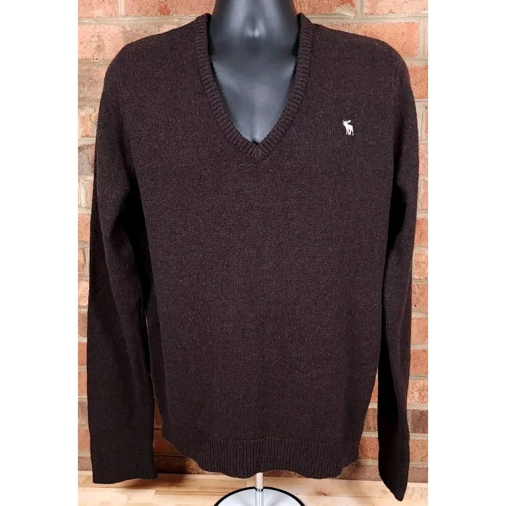 Abercrombie & Fitch Sweater Brown Lambswool Size Large V Neck Long Sleeve